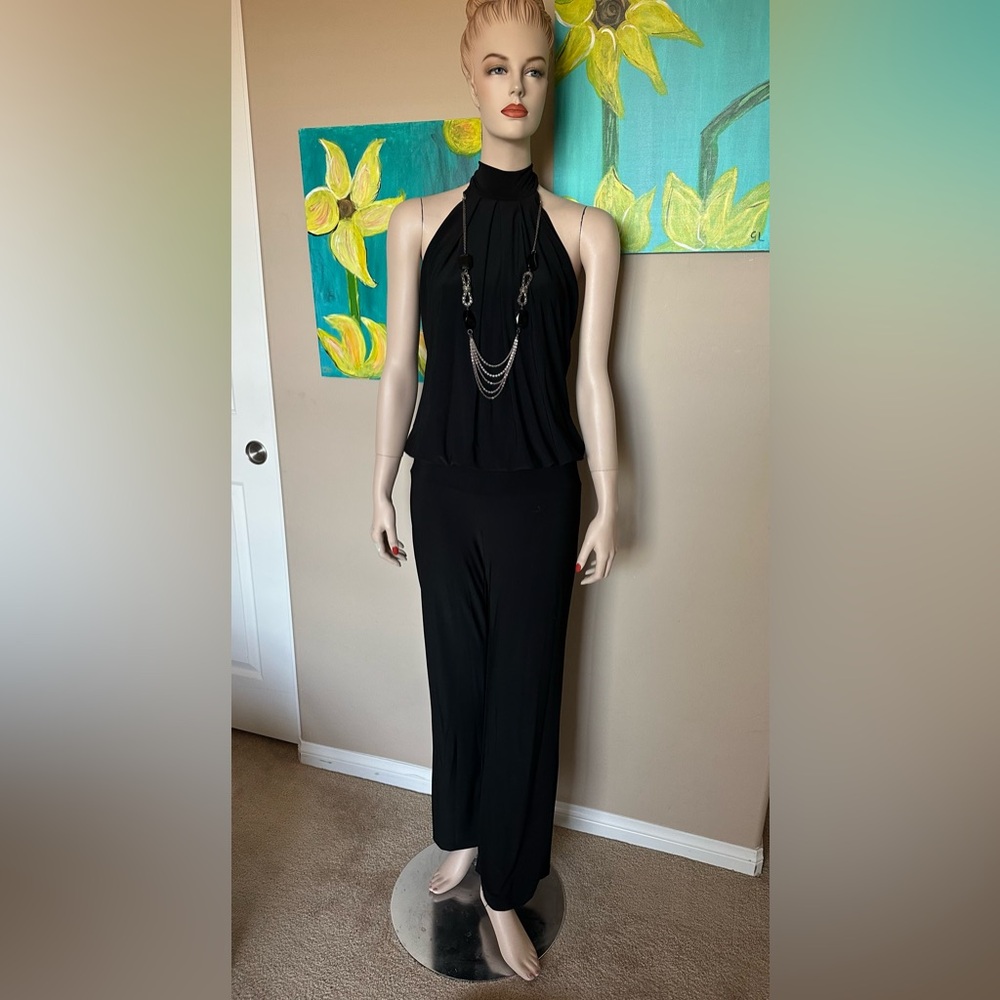 Black Halter Jumpsuit with Draped Neckline